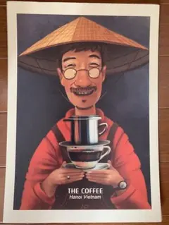 ベトナム　イラスト画　ノンラーおじさんとベトナムコーヒー