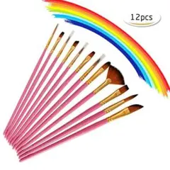 画材筆 ペイント ブラシ 画筆 アクリル筆 12本セット ピンク