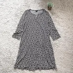 【TALBOTS】ワンピース 七分袖 幾何学模様 膝丈 総柄 希少 ストレッチ
