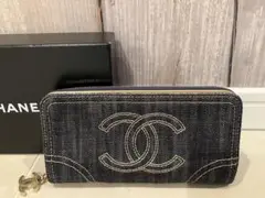 【美品】CHANELデニム デカココ ラウンドジップ長財布