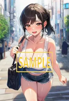 黒髪ポニーテール美女 タンクトップ コスプレ　A4サイズポスター