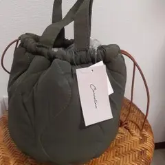 オリーブグリーン キルティング かごバッグ