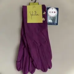 シビラ　スマートフォン対応 パープル手袋 日本製　ミモザ刺繍