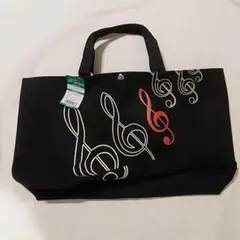 大特価❕ピアノ レッスンバックに✨️音符 デザイン トートバッグ 黒