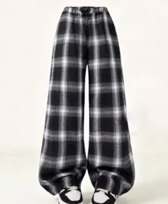 フランネル チェック柄 ワイドパンツ