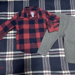 80cm babyGap 赤・黒チェックシャツとUNIQLO グレーパンツセット