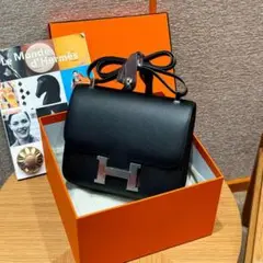 Hermès ブラックレザーショルダーバッグ