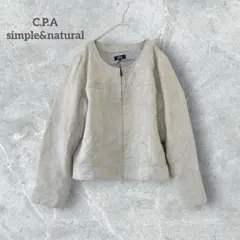 【C.P.A】 スエード ジップアップ ノーカラージャケット 長袖 大きいサイズ
