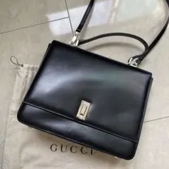GUCCI オールドグッチ レディロック レザー ハンドバッグ ブラック
