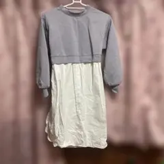 グレーとホワイトの長袖シャツワンピース
