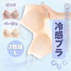 ブラジャー シームレス 冷感 L 2枚セット ベージュ ピンク ノンワイヤー 夏