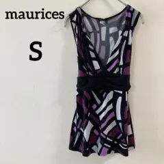 maurices 【S】幾何学模様 ノースリーブチュニック リボン 黒/紫/白