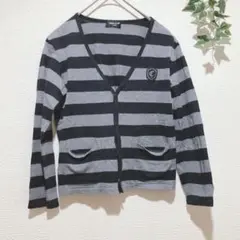 【コムサイズム】ボーダー柄カーディガン 黒とグレー　130cm コットン100%