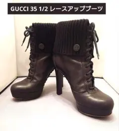GUCCI グッチ レースアップブーツ メタルロゴ 黒 35 ハーフ 23 22