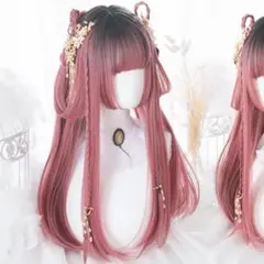 ラスト1点フルウィッグ かつら ロング ストレート ピンク コスプレ アレンジ可