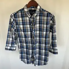 SHIPS JET BLUE チェック柄シャツ　七分袖 M