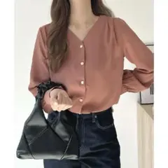 おしゃれ 長袖 シャツ ブラウス ブラウン