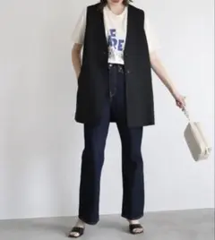 SLOBEIENA スローブイエナ　ブラック ロングベスト ジレベストノーカラー
