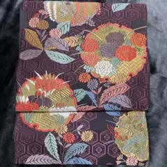 綺麗 袋帯 正絹 六通 深紫色 刺繍