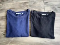UNIQLO ユニクロ リネンクルーネックT 半袖 Tシャツ 2枚セット 紺 黒