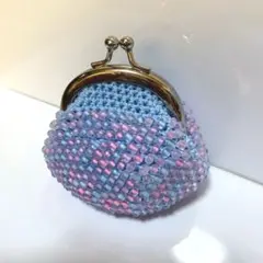 ビーズがま口(水色×ピンク)