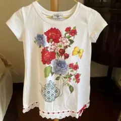 花柄ティーポットプリントAラインTシャツ