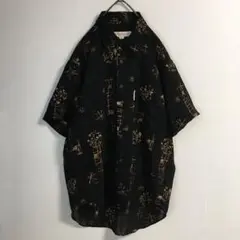 90s 古着 ジャガード チェック シアーシャツ メンズ レトロモード 黒