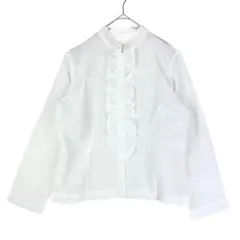 2178【美品】長袖シャツ ブラウス フリル スナップボタン ホワイト
