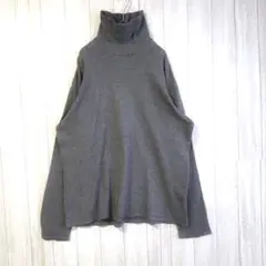 ユニクロ　メンズ　長袖カットソー　【XL】　ハイネック　グレー　ストライプ