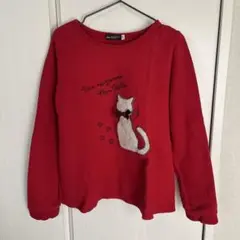 BeBe赤い猫刺繍トレーナー