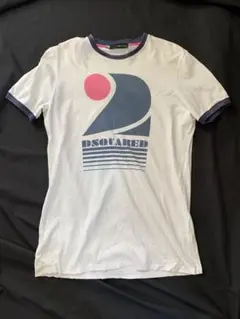 DSQURED2 ディースクエアード ロゴプリントTシャツ M 白×紺×ピンク