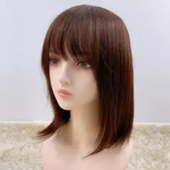 人毛100% フルウィッグ 医療用 ライトブラウン ボブ ストレート 35cm