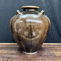 ‼️K‼️ ★ M-79★ アンティック　備前焼四ツ耳壺　★ Yahoo!オークション - 【蔵】備前焼 壺 古備前 四耳壺 特大高さ