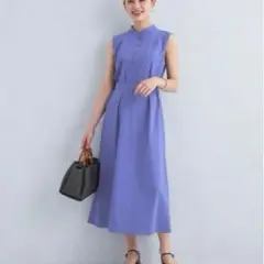 3527【グリーンレーベルリラクシング】ノースリーブベルトワンピース　撥水