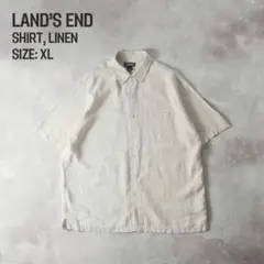 LANDS' END 90s リネンシャツ ベージュ XL 17 1/2