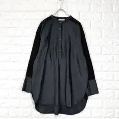 ハンチ Louis【F】黒 長袖チュニック 異素材切替 春秋 バンドカラー