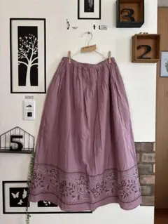 美品★夏のお花とスカラップ刺繍スカート＊パープル