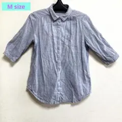 Mサイズ グレー／青系 5～7分袖シャツ