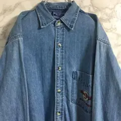 ハードロックカフェ　両面ロゴ刺繍　ワンポイント刺繍　デニムシャツ　水色　Ｓ☆