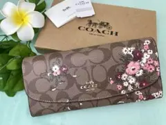 COACH コーチ 長財布 フラップ開閉 シグネチャー 花柄