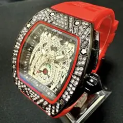 新品 PINTIME オマージュウォッチ ラバーベルトメンズ腕時計 レッドトノー