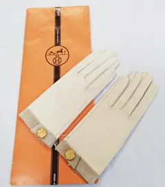 新品 未使用 エルメス HERMES レザーグローブ オフホワイト