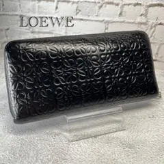 ロエベ LOEWE リピート アナグラム 長財布 ラウンドジップ ブラック