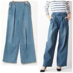 ☆MACPHEE コットンデニムワイドパンツ 34 ブルー