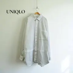 ユニクロ【M】シャツ 長袖 綿100 ホワイト ポケット付き d275