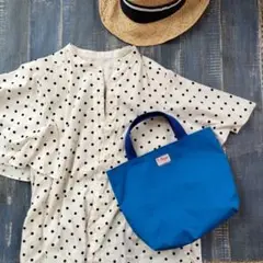 ハンドメイド☆裏地付きトートバッグ・お弁当バッグ・手提げ　帆布ディープブルー♬