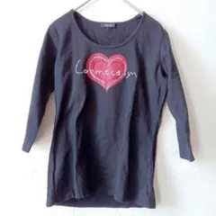 コムサイズム（M）5分袖 Tシャツ ハートプリント ブラック