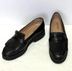 【美品】STATUS フラット 厚底シューズ フリンジ ローファー 黒 37