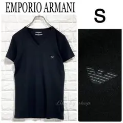 【未使用】エンポリオ アルマーニ Tシャツ Vネック イーグル ロゴ 黒 S ①