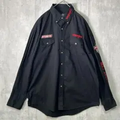 Wrangler レーシング 刺繍 シャツ 長袖 黒 赤 L ヴィンテージ